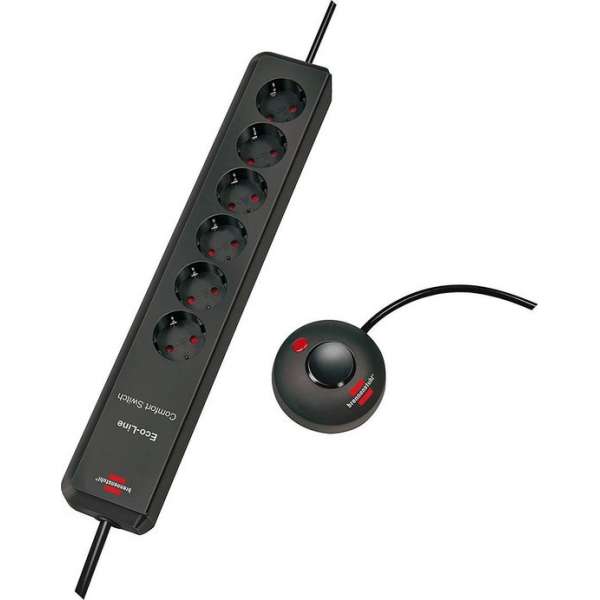 Brennenstuhl Eco-Line Comfort Switch stekkerdoos met 6 contacten en voetschakelaar / zwart - 2 meter Brennenstuhl Eco-Line Comfort Switch stekkerdoos met 6 contacten en voetschakelaar / zwart - 2 meter
