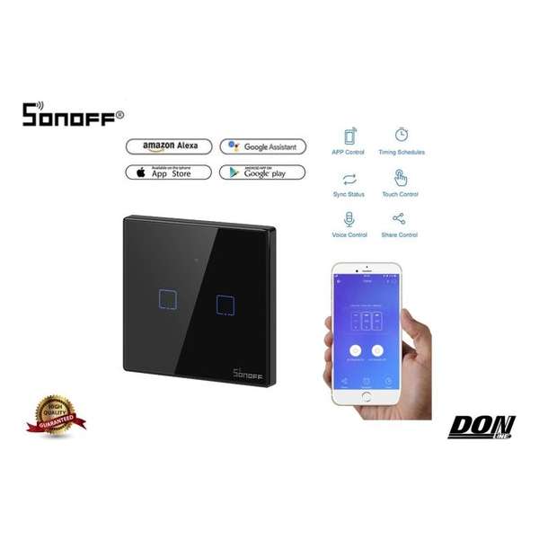 Sonoff - WiFi + RF - Serieschakelaar - Zwart - Touchschakelaar - Glazen paneel - Geschikt voor Google home & Amazon Alexa Sonoff - WiFi + RF - Serieschakelaar - Zwart - Touchschakelaar - Glazen paneel - Geschikt voor Google home & Amazon Alexa