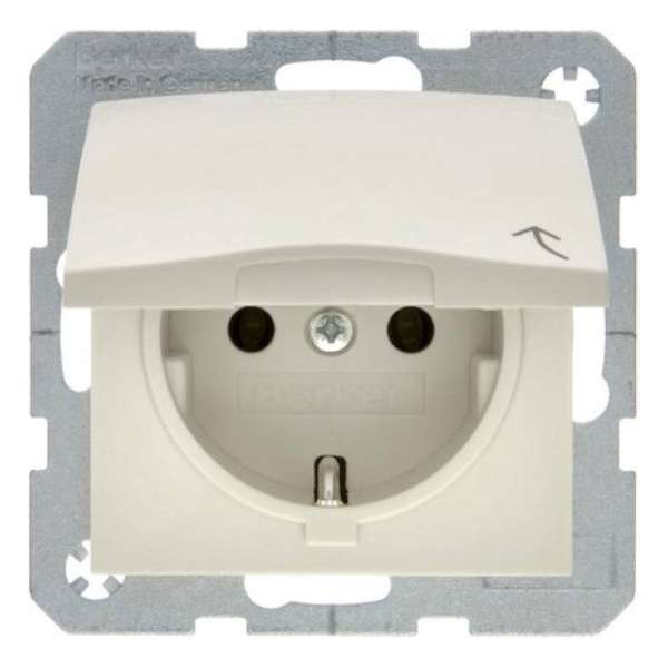 Berker S1 creme inbouw wandcontactdoos met deksel en randaarde Berker S1 creme inbouw wandcontactdoos met deksel en randaarde