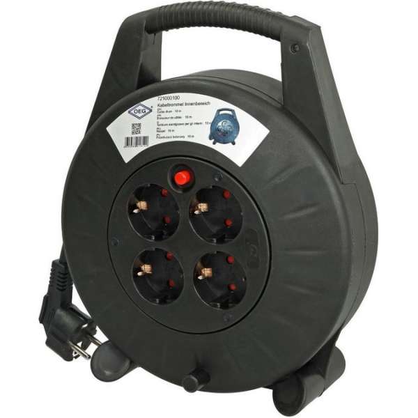OEG Kabelhaspel Met 4 Stopcontacten - 10 m - 3000 Watt OEG Kabelhaspel Met 4 Stopcontacten - 10 m - 3000 Watt