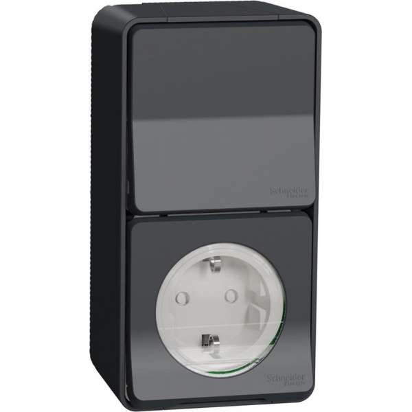 Buitenstopcontact + Wisselschakelaar - Opbouw - Randaarde - Antraciet - Mureva Styl - Schneider Electric - MUR36024 Buitenstopcontact + Wisselschakelaar - Opbouw - Randaarde - Antraciet - Mureva Styl - Schneider Electric - MUR36024
