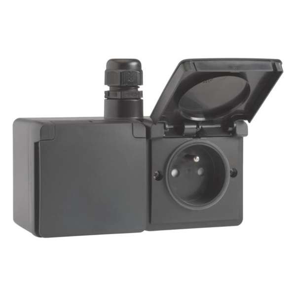 New Hydro dubbele wandcontactdoos voor tuin, garage - ZWART - NIKO (1 ingang) New Hydro dubbele wandcontactdoos voor tuin, garage - ZWART - NIKO (1 ingang)