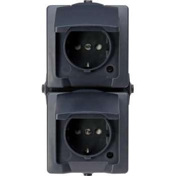 Kopp - Wandcontactdoos met klapdeksel - 2-voudig - Verticaal - spatwaterdicht - Zwart