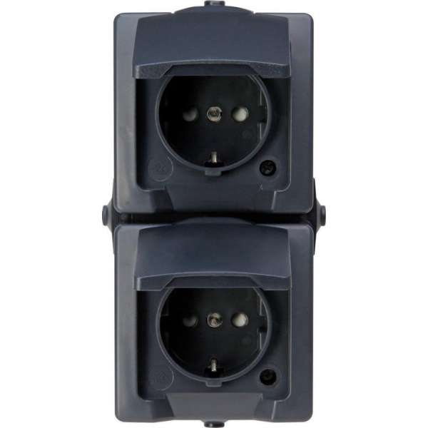 Kopp - Wandcontactdoos met klapdeksel - 2-voudig - Verticaal - spatwaterdicht - Zwart Kopp - Wandcontactdoos met klapdeksel - 2-voudig - Verticaal - spatwaterdicht - Zwart