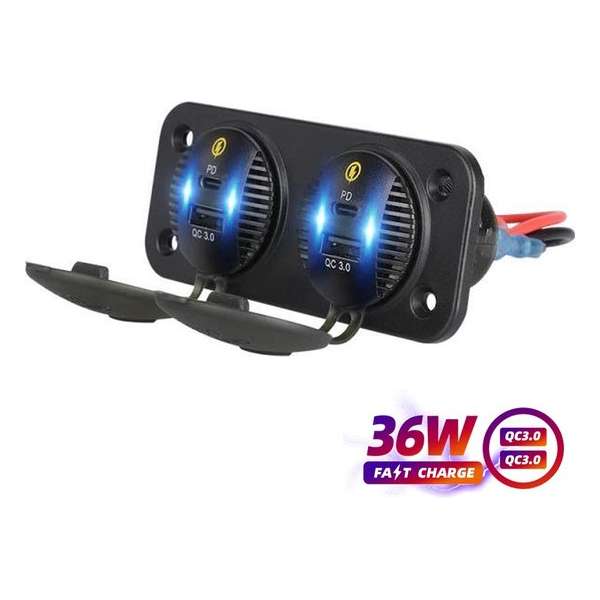 ProCar - PUSB2-C - 2x2 USB/USB-C Fast Charge inbouwstopcontact met deksel - 12V/24V - 2.1A ProCar - PUSB2-C - 2x2 USB/USB-C Fast Charge inbouwstopcontact met deksel - 12V/24V - 2.1A