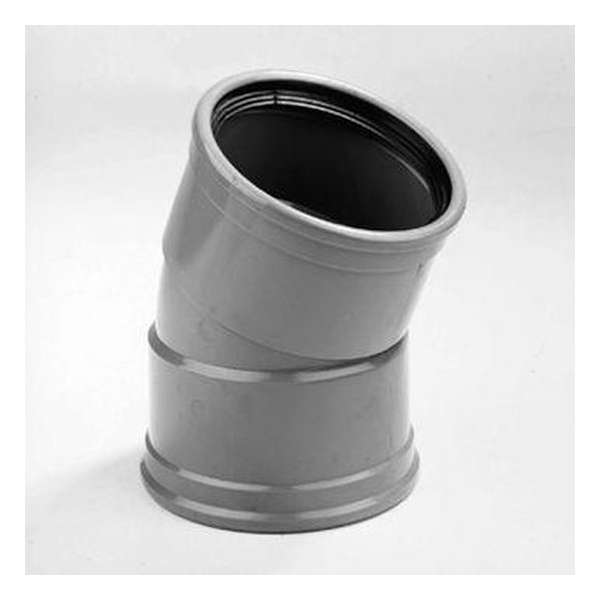 Bocht 2x manchet 22.5° klasse 41 PVC grijs keurmerk BRL52100/BRL52200 110mm Bocht 2x manchet 22.5° klasse 41 PVC grijs keurmerk BRL52100/BRL52200 110mm