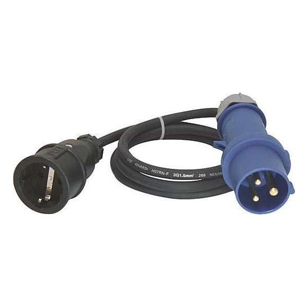 Verloopkabel met CEE stekker en Schuko contrastekker - 3-polig - 1,5m Verloopkabel met CEE stekker en Schuko contrastekker - 3-polig - 1,5m