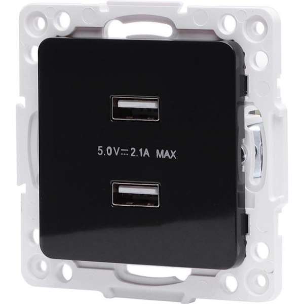 Wandcontactdoos - Igna Jura - Inbouw - Vierkant - Kunststof - 2-voudig USB Aansluiting - Zwart Wandcontactdoos - Igna Jura - Inbouw - Vierkant - Kunststof - 2-voudig USB Aansluiting - Zwart