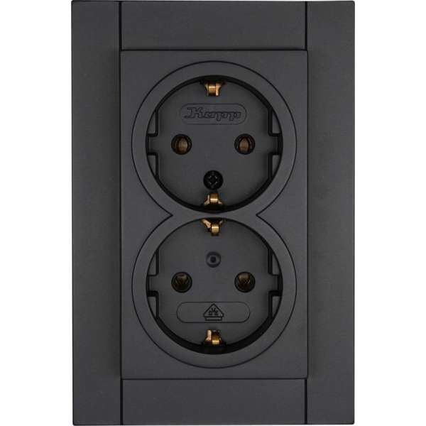 KOPP - Wandcontactdoos - Athenis - Inbouw - 1-voudig Dubbel Stopcontact - Randaarde - Mat Antraciet - BSE KOPP - Wandcontactdoos - Athenis - Inbouw - 1-voudig Dubbel Stopcontact - Randaarde - Mat Antraciet - BSE