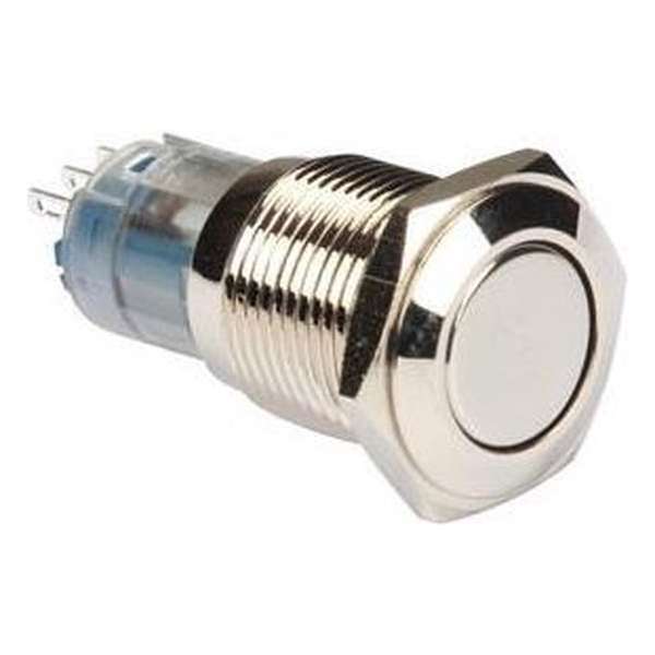 Drukschakelaar 16mm rond - 1NO, 1NC - 12V - Zilver Drukschakelaar 16mm rond - 1NO, 1NC - 12V - Zilver