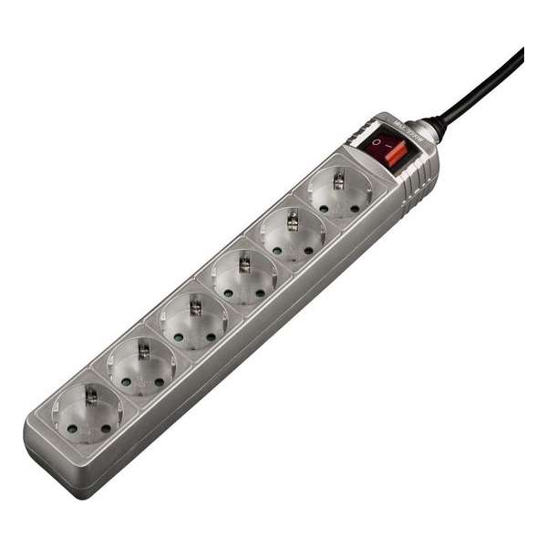 Hama 6-voudige, Stekkerdoos, Schakelaar, Kinderbeveiliging, 1.4 m, zilver/grijs Hama 6-voudige, Stekkerdoos, Schakelaar, Kinderbeveiliging, 1.4 m, zilver/grijs