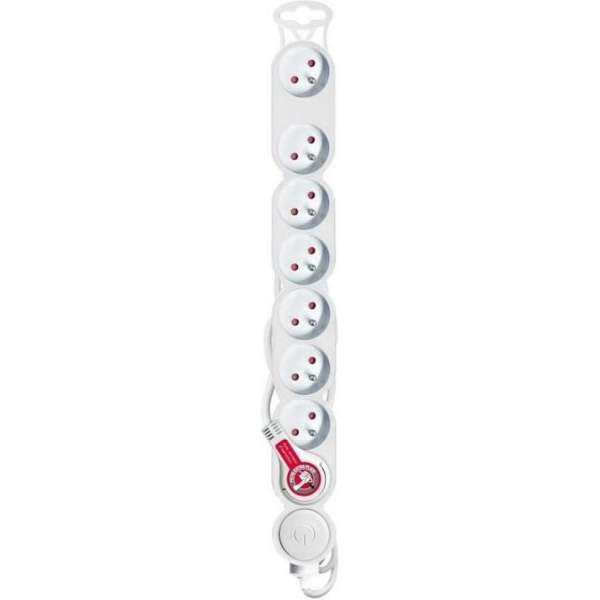Stekkerdoos 8 stopcontacten 16A met schakelaar uitgerust met een witte extra stekker Stekkerdoos 8 stopcontacten 16A met schakelaar uitgerust met een witte extra stekker