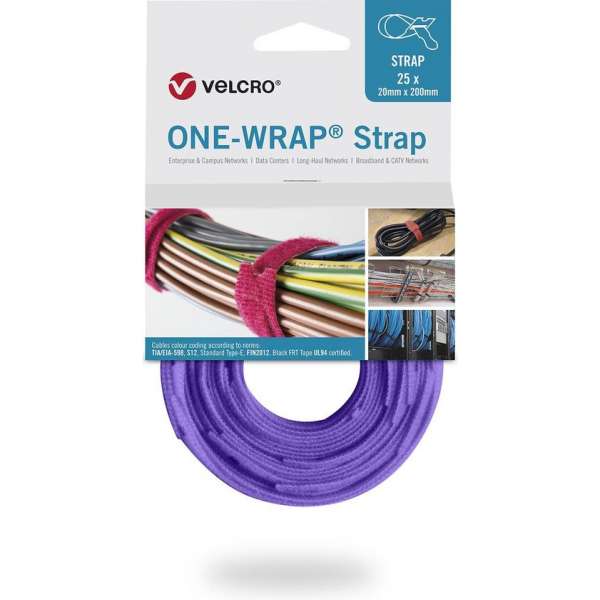 One-wrap Strap 20 mm x 200 mm. Paars. Klittenband + Kortpack pen (098.0608) One-wrap Strap 20 mm x 200 mm. Paars. Klittenband + Kortpack pen (098.0608)