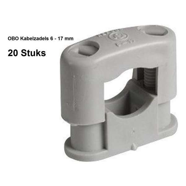 OBO ZADELS - SOM, diam 6 - 17mm - 20 STUKS - KUNSTSTOF - LICHTGRIJS - VOOR BINNEN EN BUITEN OBO ZADELS - SOM, diam 6 - 17mm - 20 STUKS - KUNSTSTOF - LICHTGRIJS - VOOR BINNEN EN BUITEN