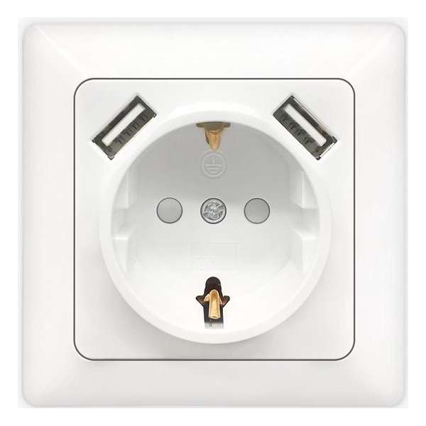 Wandcontactdoos - Igna Cika - Inbouw - 1-voudig Stopcontact - 2-voudig USB Aansluiting - Randaarde - Incl. Afdekraam - Wit Wandcontactdoos - Igna Cika - Inbouw - 1-voudig Stopcontact - 2-voudig USB Aansluiting - Randaarde - Incl. Afdekraam - Wit
