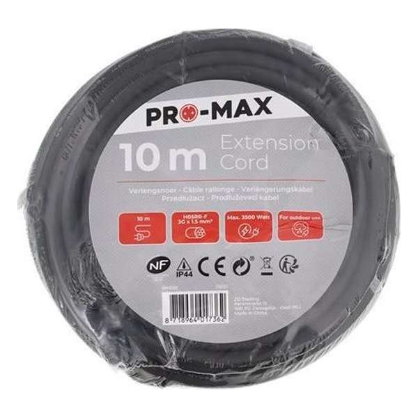 Pro Max outdoor verlengsnoer 10 meter zwart Pro Max outdoor verlengsnoer 10 meter zwart