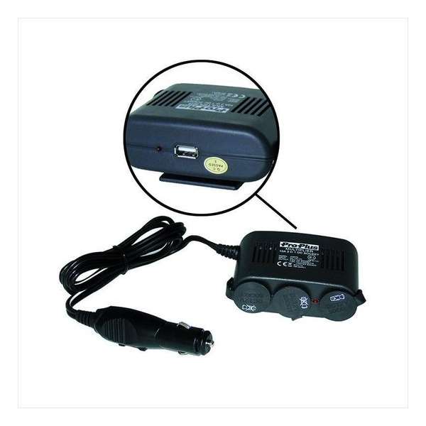 Pro+ Splitter 3-weg 12V + USB incl. bevestigingsplaat Pro+ Splitter 3-weg 12V + USB incl. bevestigingsplaat