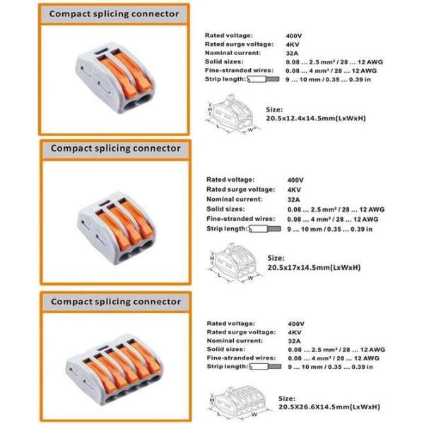 Verbindingsklem duo 1/1 polig Transparant/oranje 0,08 t/m 4mm2 kabel 32A 600V 13,5mmx29mmx12,5mm Verbindingsklem duo 1/1 polig Transparant/oranje 0,08 t/m 4mm2 kabel 32A 600V 13,5mmx29mmx12,5mm
