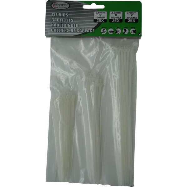 Hofftech Tie Rib / Kabelbinders Set Wit (75 Delig) Hofftech Tie Rib / Kabelbinders Set Wit (75 Delig)