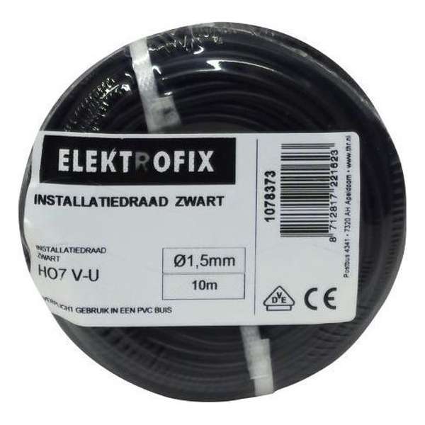 Elektrofix installatiedraad zwart 10 m x 1,5 mm Elektrofix installatiedraad zwart 10 m x 1,5 mm