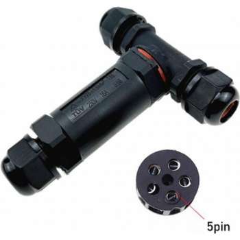 Waterdichte T-vorm kabelverbinder connector - 5-polig - 230V - IP67