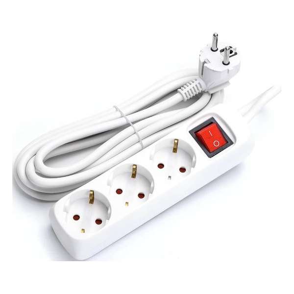 Verlengsnoer met Schakelaar - Aigi Antris - 3680W - 3 Stopcontacten - 5 Meter - Wit | Nederland - BES LED Verlengsnoer met Schakelaar - Aigi Antris - 3680W - 3 Stopcontacten - 5 Meter - Wit | Nederland - BES LED