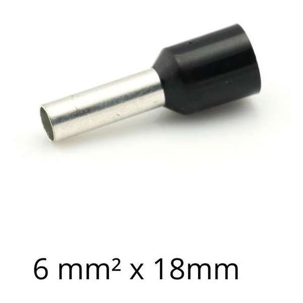 Adereindhuls 6,00 mm² x 18 mm zwart 100 stuks | Ferrule | Draadhuls | Adereindhulzen | Eindverbinder Adereindhuls 6,00 mm² x 18 mm zwart 100 stuks | Ferrule | Draadhuls | Adereindhulzen | Eindverbinder