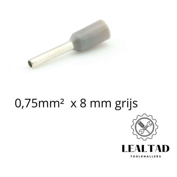 Adereindhuls 0,75 mm² x 8 mm grijs 100 stuks | Ferrule | Draadhuls | Adereindhulzen | Eindverbinder Adereindhuls 0,75 mm² x 8 mm grijs 100 stuks | Ferrule | Draadhuls | Adereindhulzen | Eindverbinder