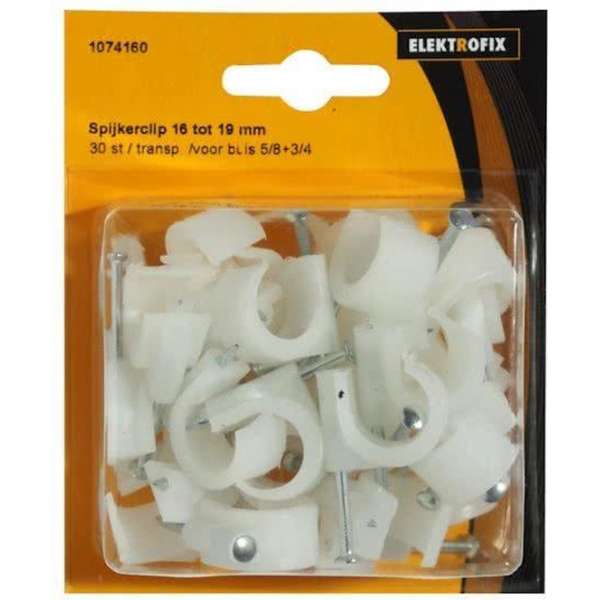 Elektrofix spijkerclip 16-19 mm transparant 30 st Elektrofix spijkerclip 16-19 mm transparant 30 st