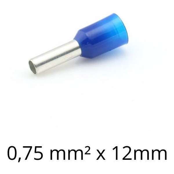 Adereindhuls 0,75 mm² x 12 mm blauw 100 stuks | Ferrule | Draadhuls | Adereindhulzen | Eindverbinder Adereindhuls 0,75 mm² x 12 mm blauw 100 stuks | Ferrule | Draadhuls | Adereindhulzen | Eindverbinder