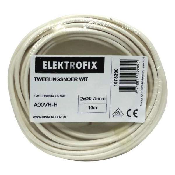 Elektrofix tweelingsnoer 2 x 0,75 mm wit 10 m Elektrofix tweelingsnoer 2 x 0,75 mm wit 10 m