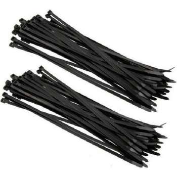 200x kabelbinders tie-wraps - 3,6 x 200 mm - zwarte ribs