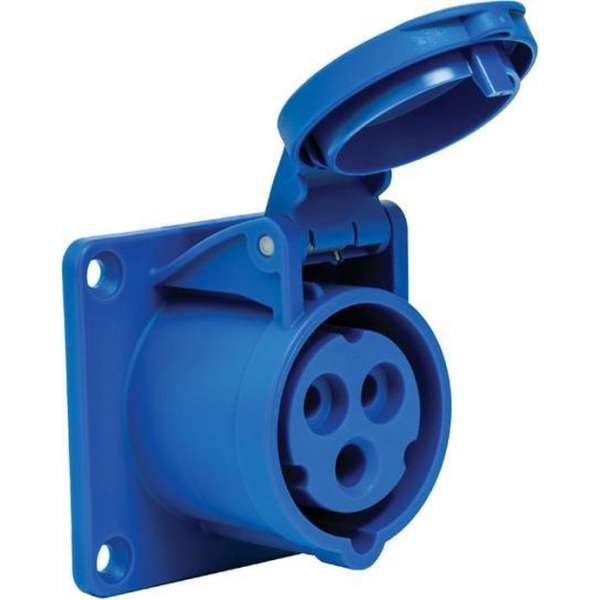 Mete - CEE female 3 polig 6H 16A IP44 inbouw recht wcd 220-240VAC Mete - CEE female 3 polig 6H 16A IP44 inbouw recht wcd 220-240VAC