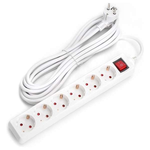 Aigostar 20FHA Stekkerdoos - Met penaarde - Verlengsnoer - Verlengkabel - 6-voudig - 5 meter - Wit Aigostar 20FHA Stekkerdoos - Met penaarde - Verlengsnoer - Verlengkabel - 6-voudig - 5 meter - Wit