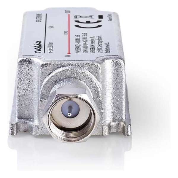 LTE-Filter | DVB-T2 | In-line | 694-862 MHz | F-Male | F-Female | Tussenschakeldemping: 2.7 dB | Zilver LTE-Filter | DVB-T2 | In-line | 694-862 MHz | F-Male | F-Female | Tussenschakeldemping: 2.7 dB | Zilver