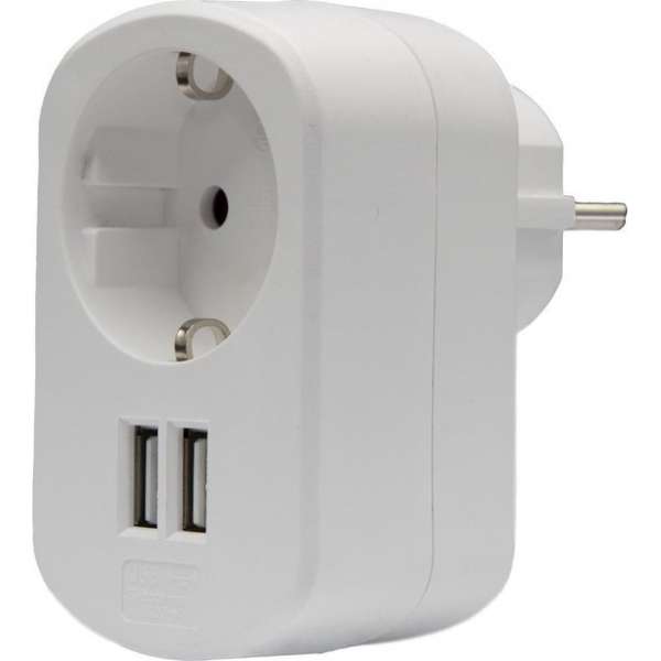 USB Adapter (2x USB) | Incl. Tussenstekker | USB Lader 2,4A  | Witte USB Stekker | Incl. Stopcontact