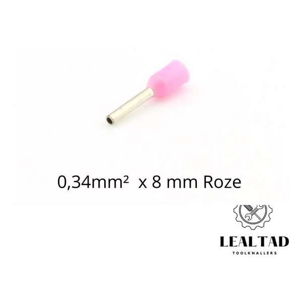 Adereindhuls 0,34 mm² x 8 mm roze 100 stuks | Ferrule | Draadhuls | Adereindhulzen | Eindverbinder Adereindhuls 0,34 mm² x 8 mm roze 100 stuks | Ferrule | Draadhuls | Adereindhulzen | Eindverbinder