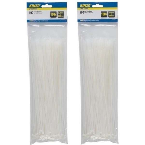 200x witte kabelbinders - 3,6 x 300 mm - Tie wraps / rips 200x witte kabelbinders - 3,6 x 300 mm - Tie wraps / rips