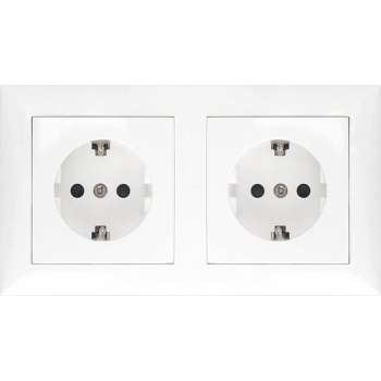 Wandcontactdoos - Igory Cika - Inbouw - 2-voudig - Randaarde - Incl. Afdekraam - Wit