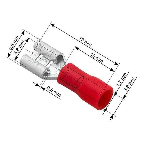 Vlakstekker Rood - Insteekbreedte 4,8-5.6 mm Insteekdikte 0.5 mm - 100 Stuks Vlakstekker Rood - Insteekbreedte 4,8-5.6 mm Insteekdikte 0.5 mm - 100 Stuks
