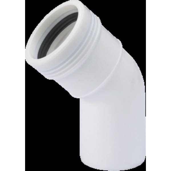 PP Bocht 40mm manchet / spie 45° wit PP Bocht 40mm manchet / spie 45° wit