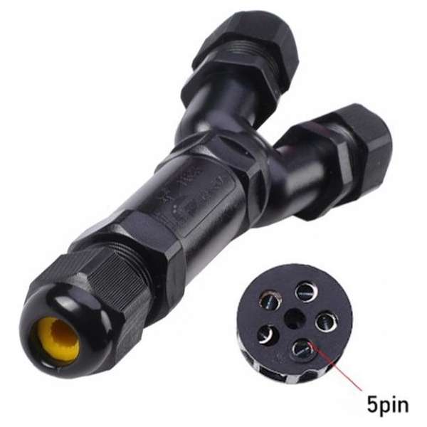 Waterdichte Y-vorm kabelverbinder connector - 5-polig - 230V - IP67 Waterdichte Y-vorm kabelverbinder connector - 5-polig - 230V - IP67