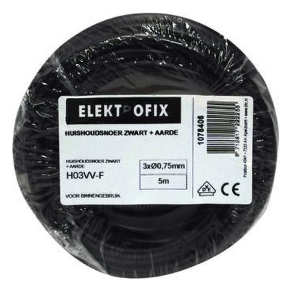 ELEKTROFIX geaard huishoudsnoer | 3 x 0.75 mm² | 5 meter | belastbaar tot 1300 watt | zwart ELEKTROFIX geaard huishoudsnoer | 3 x 0.75 mm² | 5 meter | belastbaar tot 1300 watt | zwart