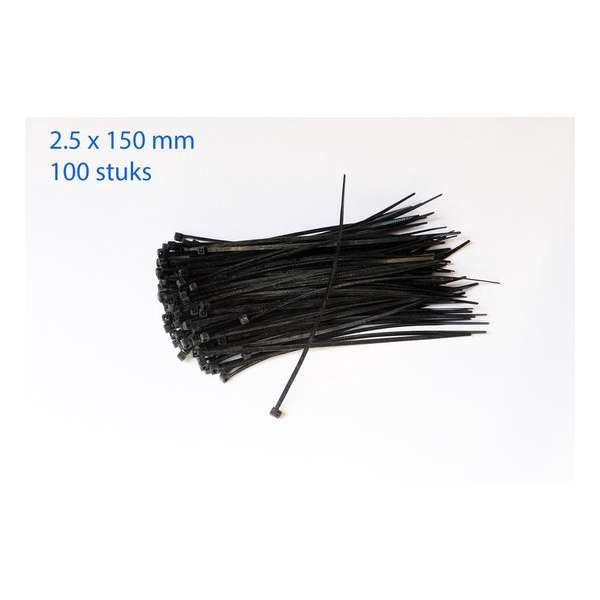 Kabelbinders / ty-raps zwart weerbestendig 150 x 2,5 mm 100 stuks Kabelbinders / ty-raps zwart weerbestendig 150 x 2,5 mm 100 stuks