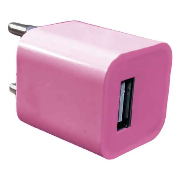 Universeel - USB adapter - USB stekker - USB lader - Blokje - Roze Universeel - USB adapter - USB stekker - USB lader - Blokje - Roze
