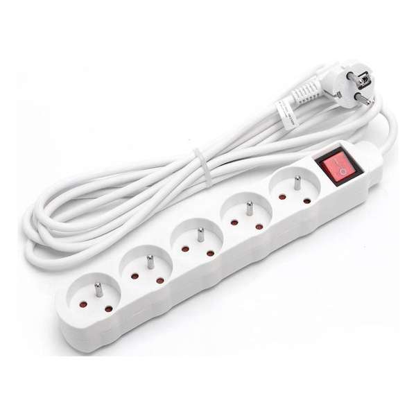 Verlengsnoer met Schakelaar - Aigi Anzim - 2300W - 5 Stopcontacten - 3 Meter - Wit | België - BSE Verlengsnoer met Schakelaar - Aigi Anzim - 2300W - 5 Stopcontacten - 3 Meter - Wit | België - BSE
