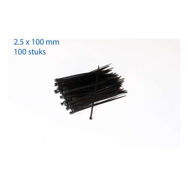 Kabelbinders / ty-raps zwart weerbestendig 100 x 2,5 mm 100 stuks Kabelbinders / ty-raps zwart weerbestendig 100 x 2,5 mm 100 stuks