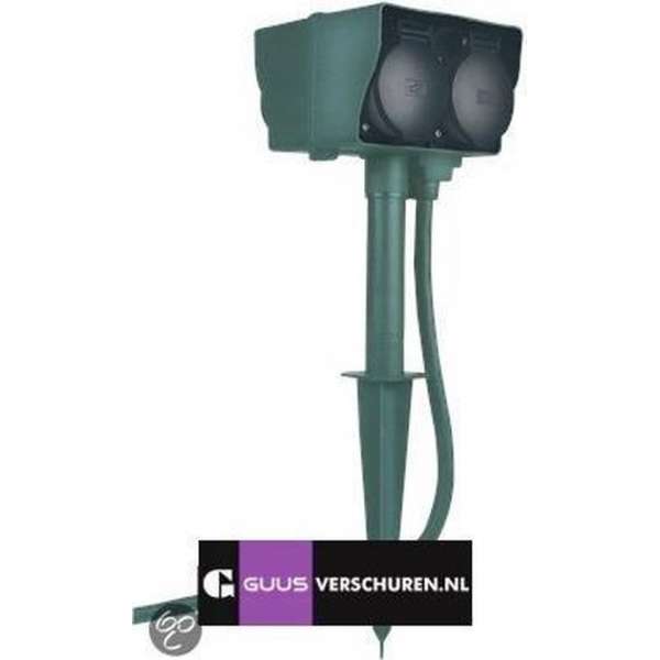 REV 0595009555 Buitenstopcontact 4-voudig Zwart, Groen Met grondspies REV 0595009555 Buitenstopcontact 4-voudig Zwart, Groen Met grondspies