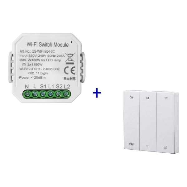Smart Home combi - Dubbele schakelaar met RF bediening Smart Home combi - Dubbele schakelaar met RF bediening