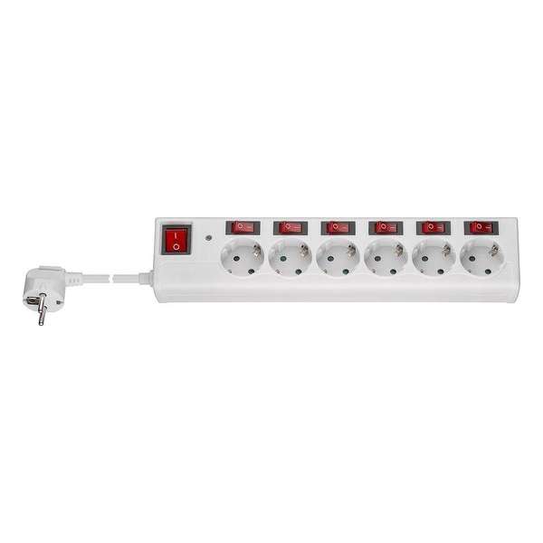 Goobay stekkerdoos met 6 contacten en 7 schakelaars / wit - 1,5 meter Goobay stekkerdoos met 6 contacten en 7 schakelaars / wit - 1,5 meter